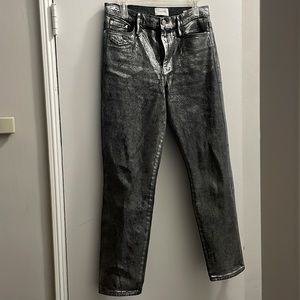 Frame le Sylvie high waist straight leg jeans in chrome noir